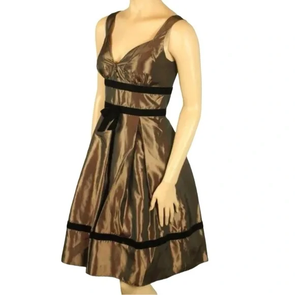 BCBG Paris Brown/Bronze Fit and Flare Taffeta Petticoat Cocktail Dress - Picture 2 of 14